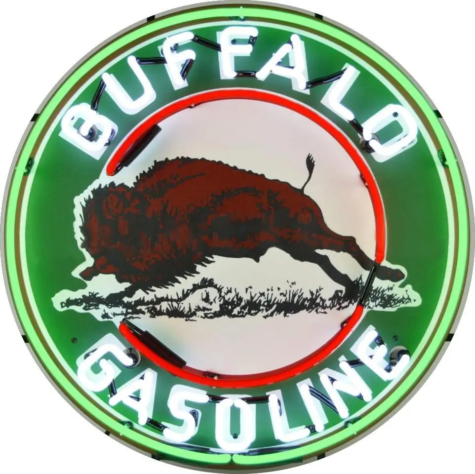 Buffalo Gasoline Single-Sided Neon Porcelain Box Sign 1
