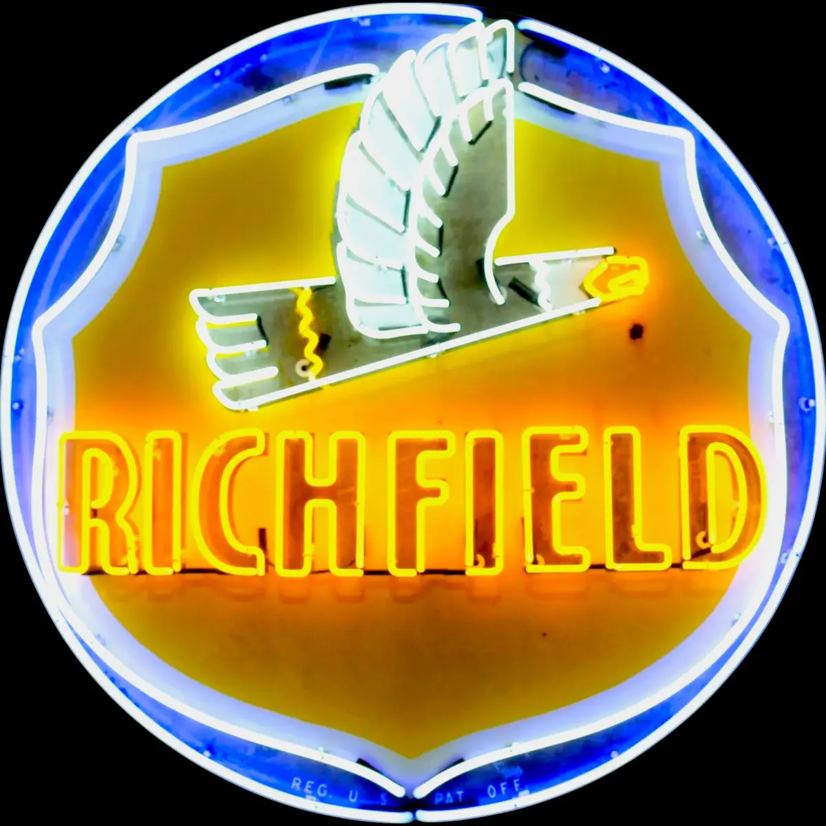 Richfield Gas Flying Bald Eagle Neon Porcelain Advertising Sign With Steel Can 1