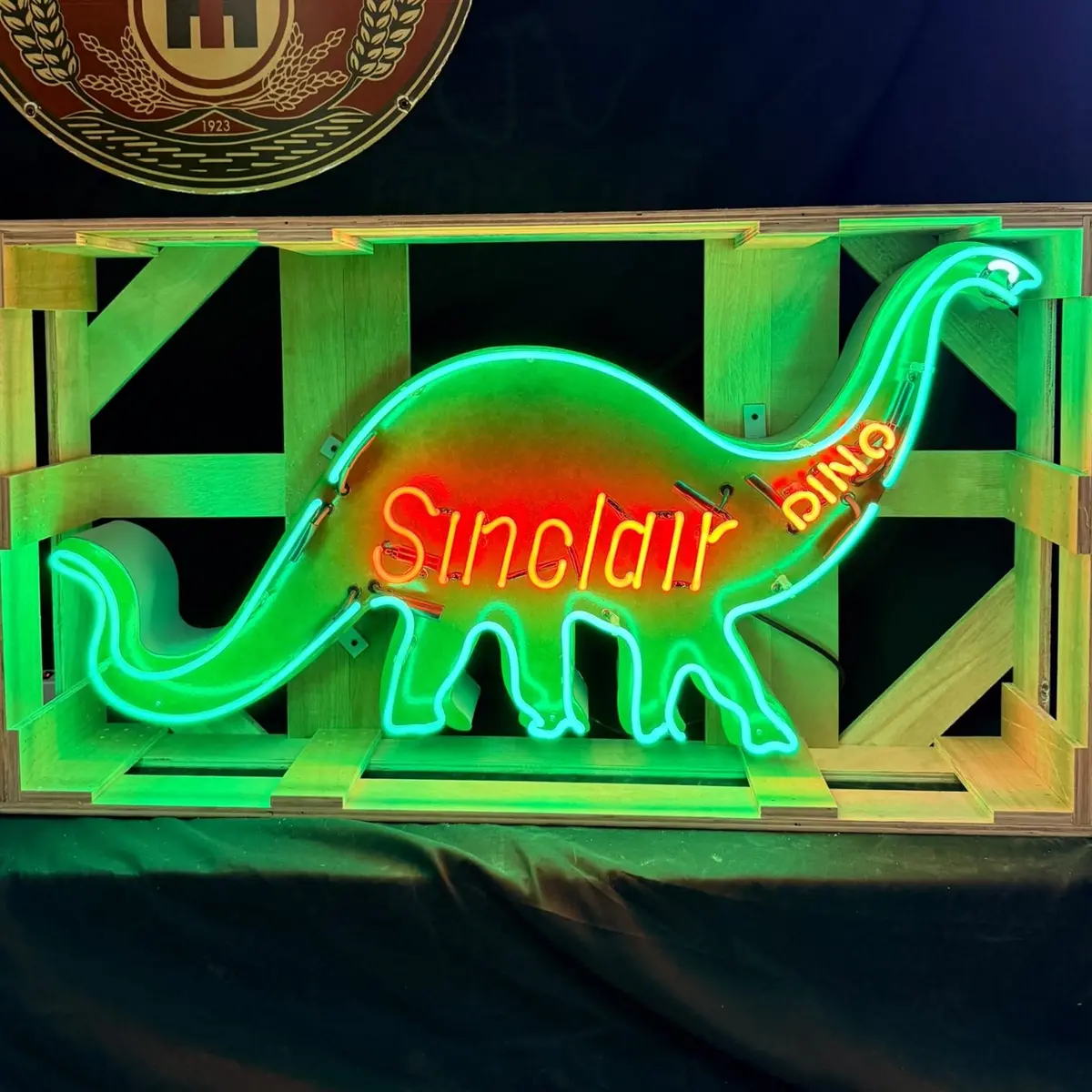 Vintage Sinclair Dino Real Neon Sign - Large Silhouette, Glass, Porcelain, Die Cut Steel Can 1