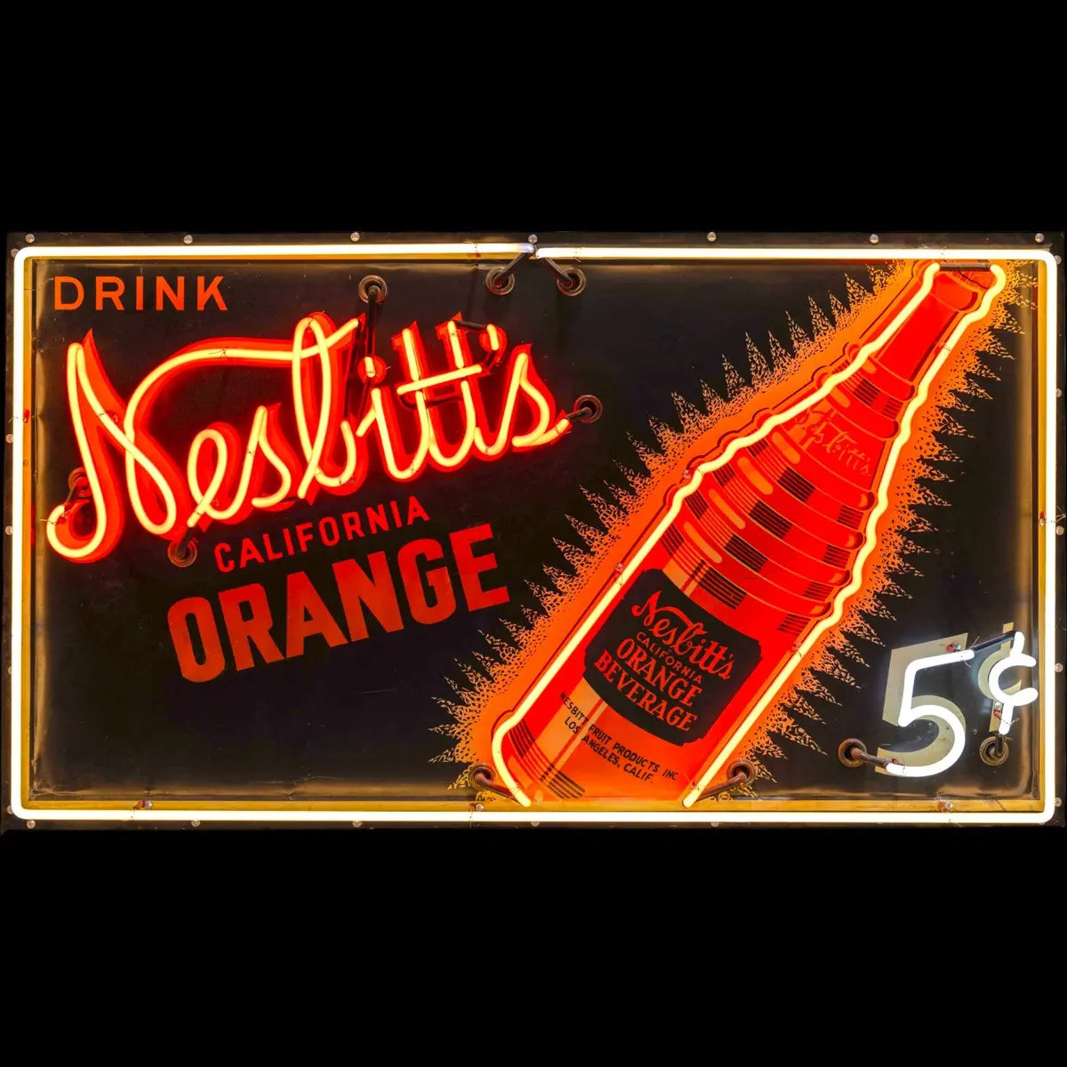 Nesbitt's California Orange Vintage Neon Porcelain Panel Sign Old Soda Display 1