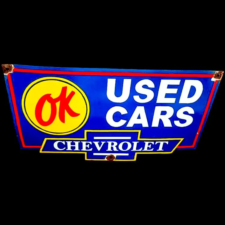 Ok Used Cars Chevy Large Die Cut Porcelain Vintage Metal Sign 1