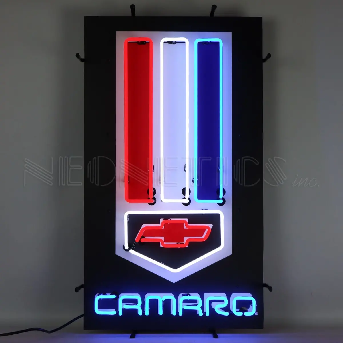Camaro Red, White And Blue Neon Sign With Backing 1