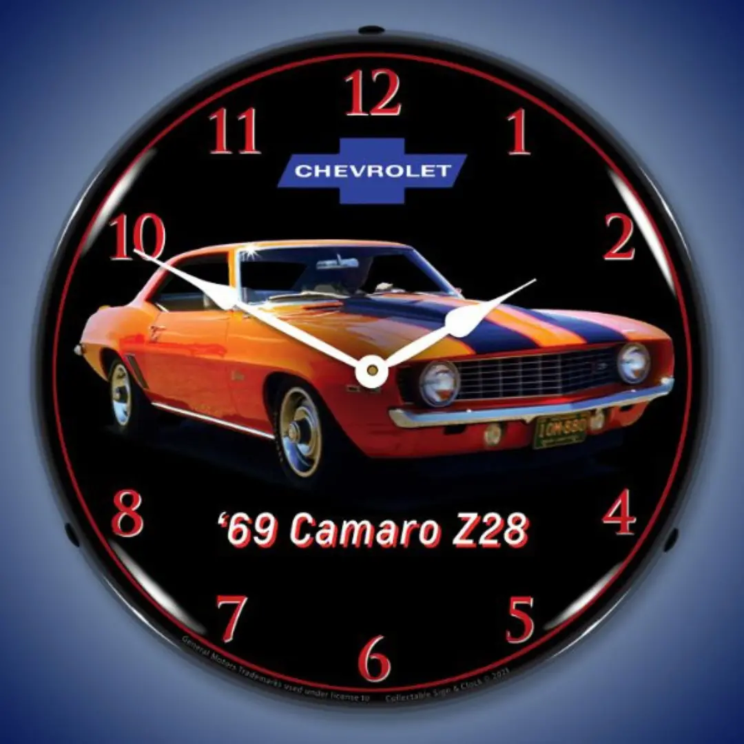 Orange 1969 Camaro Z28 Lighted Clock 1