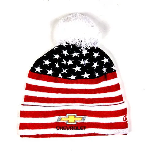 Chevrolet Gold Bowtie American Knit Beanie Cap W/ Pom 1