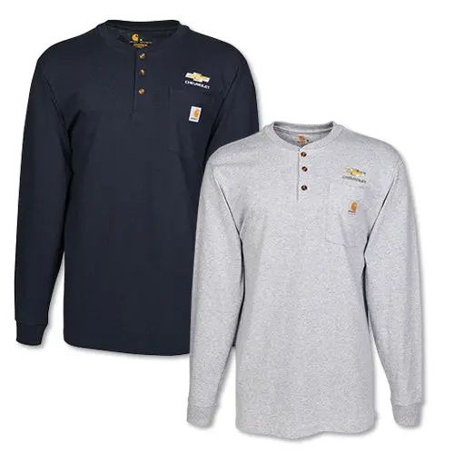 Mens Chevrolet Gold Bowtie Carhartt Long Sleeve Henley Shirt 1