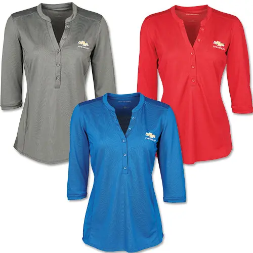 Ladies Chevrolet Gold Bowtie Pique Henley 1