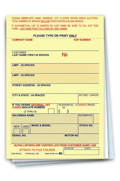 Premium Vehicle Deal Labels For Automotive Dealerships - 3-1/4" × 4-3/4" 3-Part Carbon Interleaved (Canary, White, Blue) - Gummed Back Adhesive For Secure Attachment 4