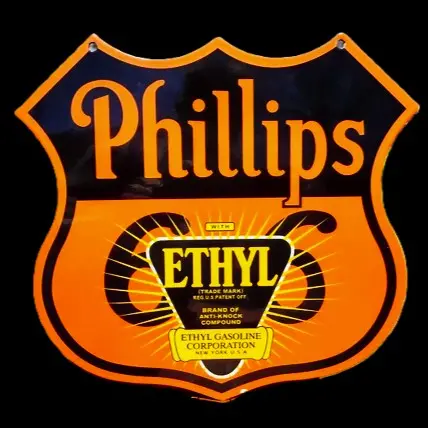 Phillips 66 Ethyl High Octane Porcelain Pump Sign Vintage Die-Cut Metal Highway Shield 1