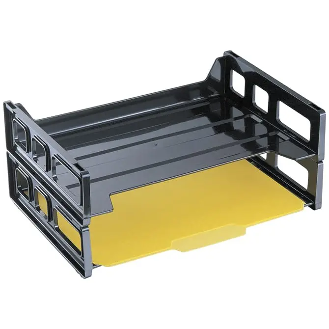 Plastic Desk Tray Organizer - 13" X 9" X 2.75" Stackable Desk Organizer With Dual Letter-Size Compartments - Durable Office Paper Sorter For Home, School & Workspaces 1