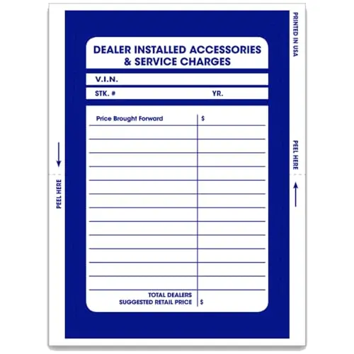 Pre-Printed Dealer Add On Sticker – 4.5" X 6" Self-Adhesive Window Decal For Car Dealerships, Durable Weather-Resistant Vehicle Feature Display, Easy Installation 1