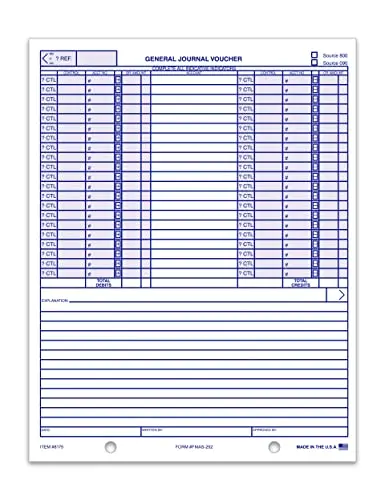 Professional-Grade General Journal Vouchers (Form Fmas-252) - Compatible With Ford Accounting System - 8.5" × 11" 1-Part Cut Sheet, 20# White Paper - Financial & Accounting Forms 1