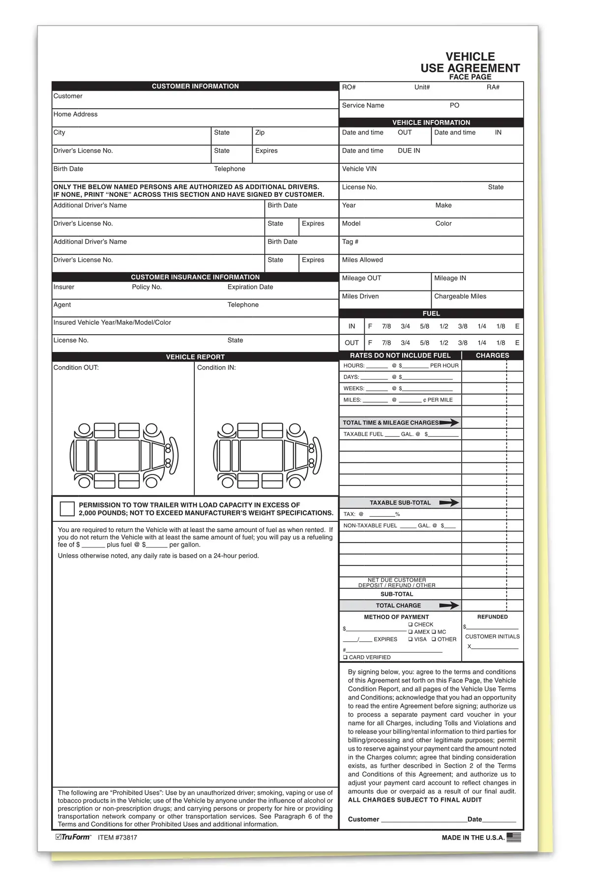 Professional Vehicle Use Agreements For Car Dealerships - 8.5" × 14" 2-Part Carbonless Rental, Loaner & Test Drive Vehicle Contracts - Auto Dealer Forms, Vehicle Rental Agreements, Test Drive Documents, Car Dealership Paperwork 1
