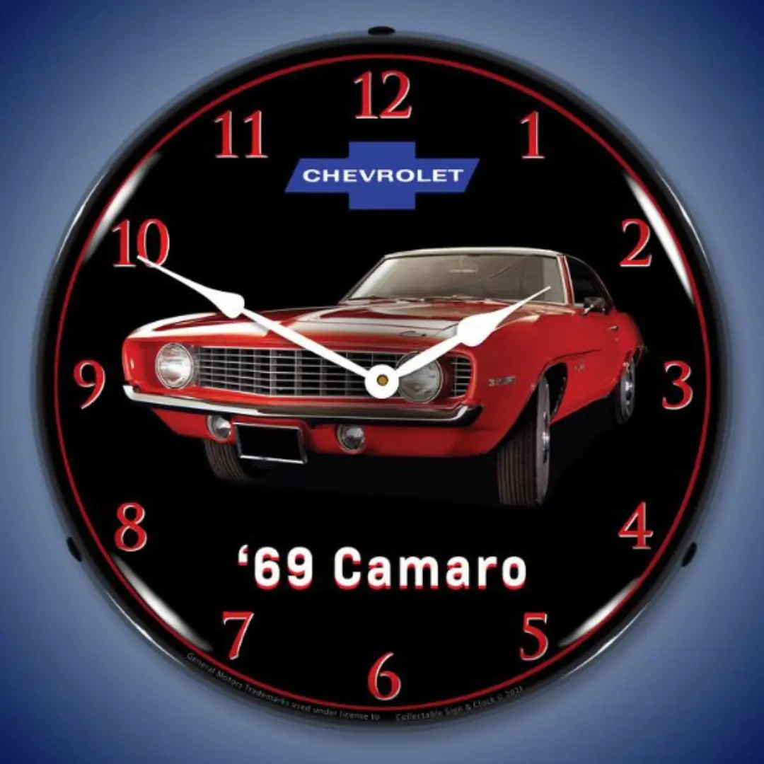 Red 1969 Chevrolet Camaro Lighted Clock 1