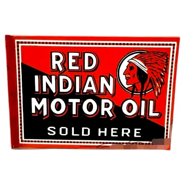 Red Indian Motor Oil Panel Porcelain Enamel Vintage Metal Reproduction 1