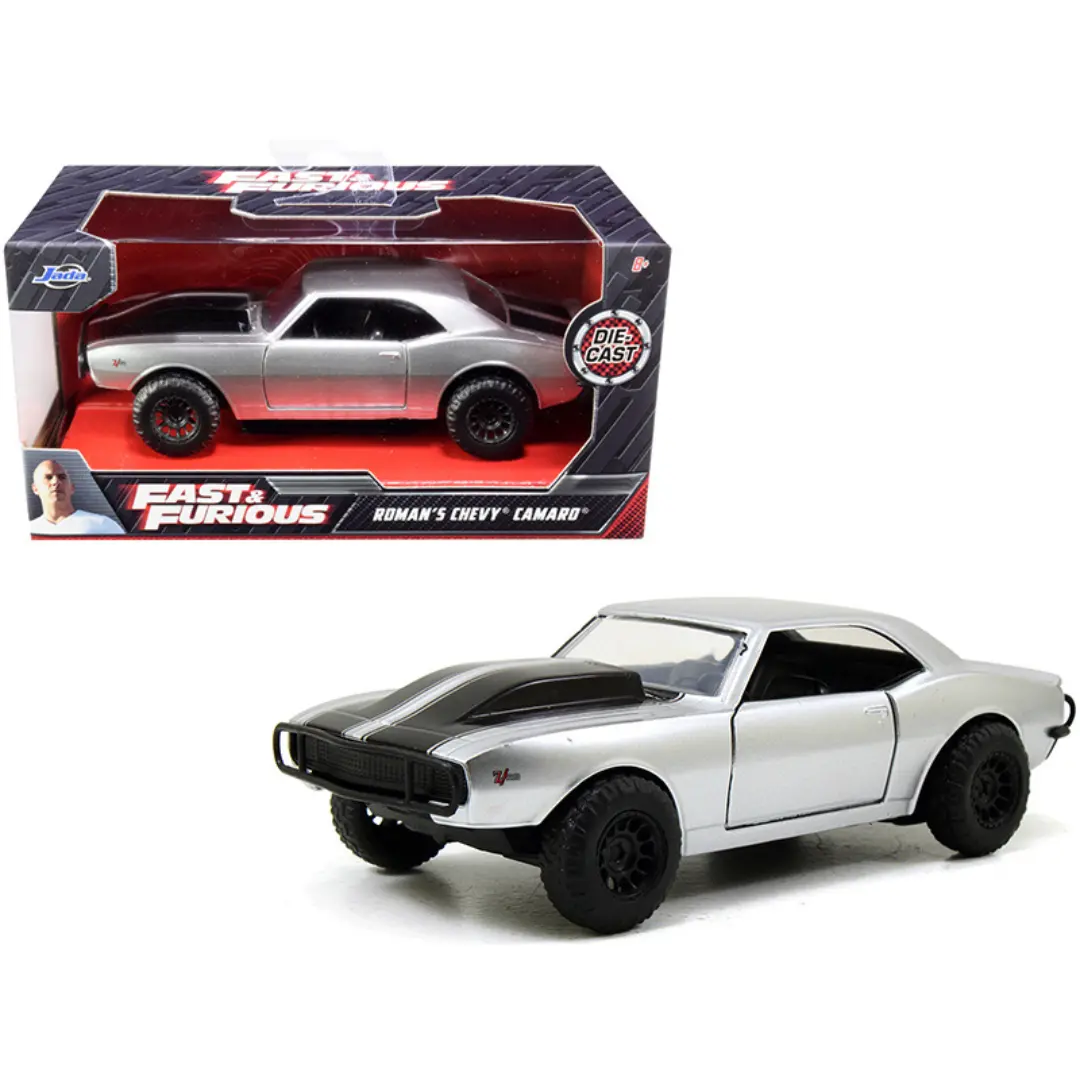 Roman's Chevrolet Camaro Z/28 Silver With Black Stripes "Fast & Furious 7" (2015) Movie 1:32 Die Cast Model Car By Jada 1