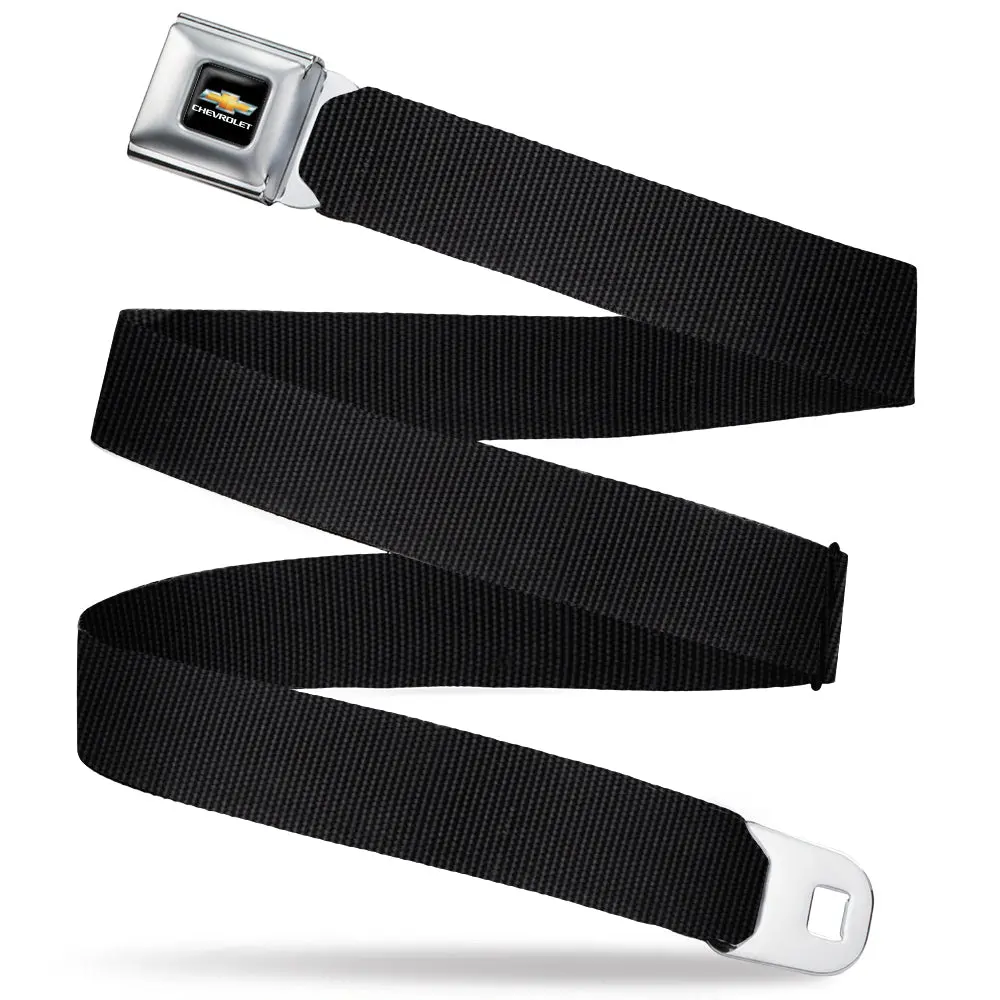 Chevy Bowtie Black & Gold Seatbelt Belt - Black Webbing 1