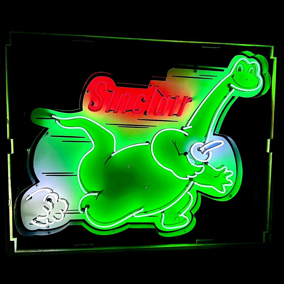 Xl Sinclair Dino Neon Sign - Large Cut Out Vintage Gas Station Mascot - Die Cut, Glass, Porcelain, Steel Can - Real Light Up Dino Gas Station Advertising 1