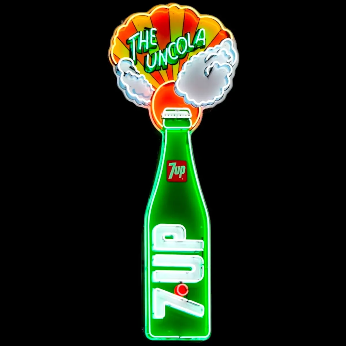 7Up "The Uncola" Neon Porcelain Sign Die Cut Bottle With Can Vintage Soda Advertising 1
