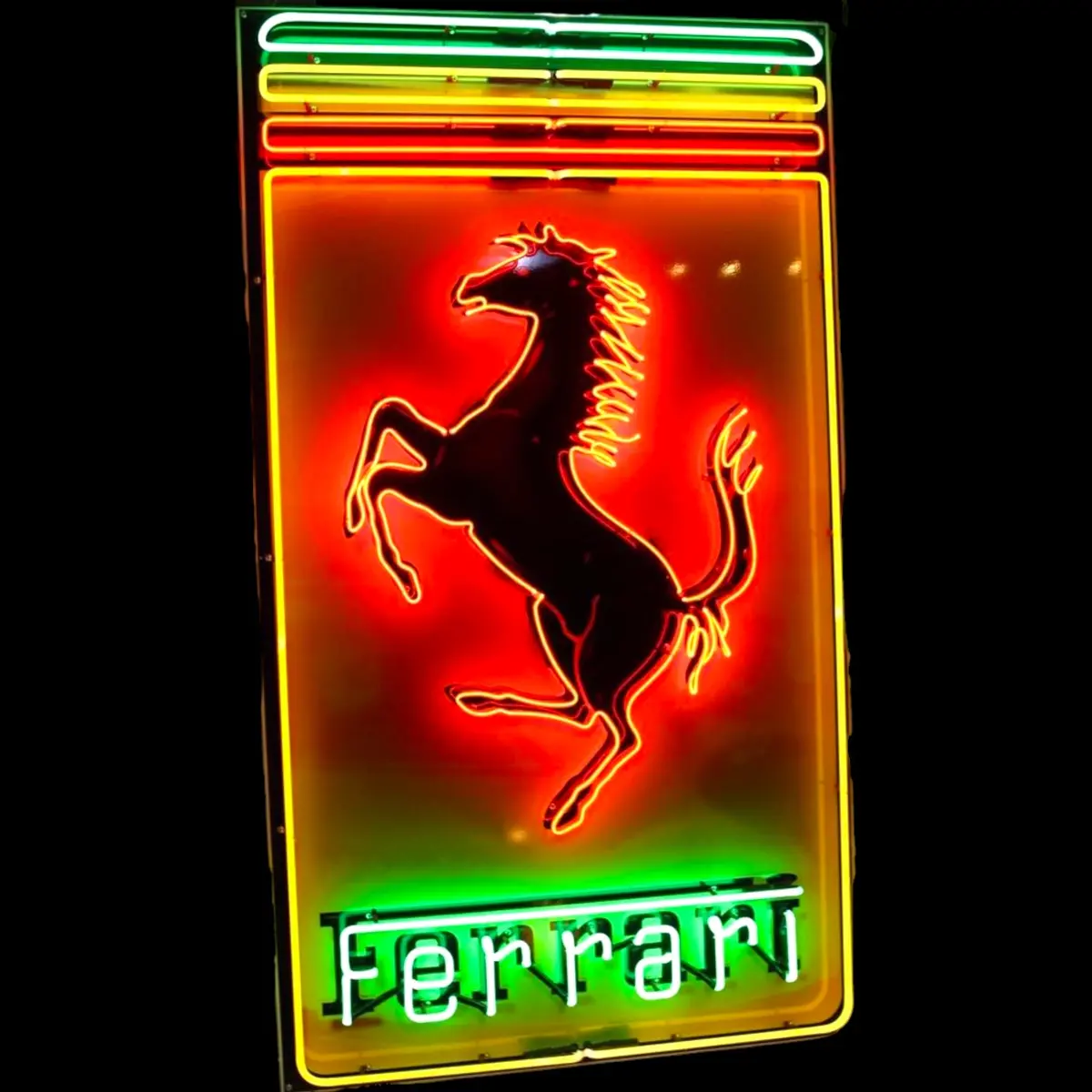Prancing Horse Ferrari Neon Porcelain Panel Dealer Display With Steel Can 1