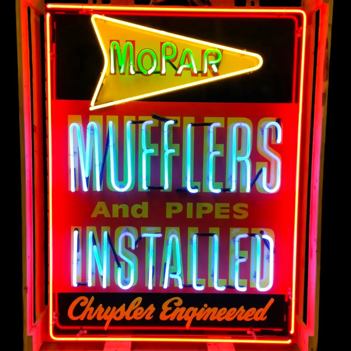 Mopar Parts & Service - Real Glass Neon Porcelain Sign - Vintage Chrysler Dealer Advertising Display 1