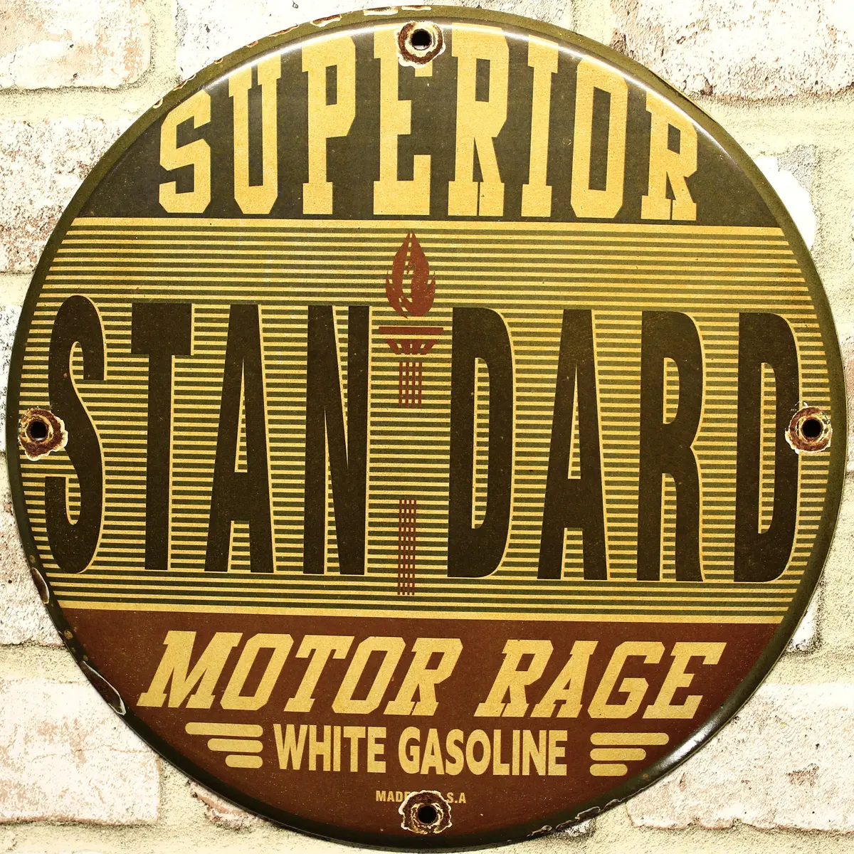 Superior Standard Motor Rage White Gasoline Porcelain Enamel Sign (12In) 1