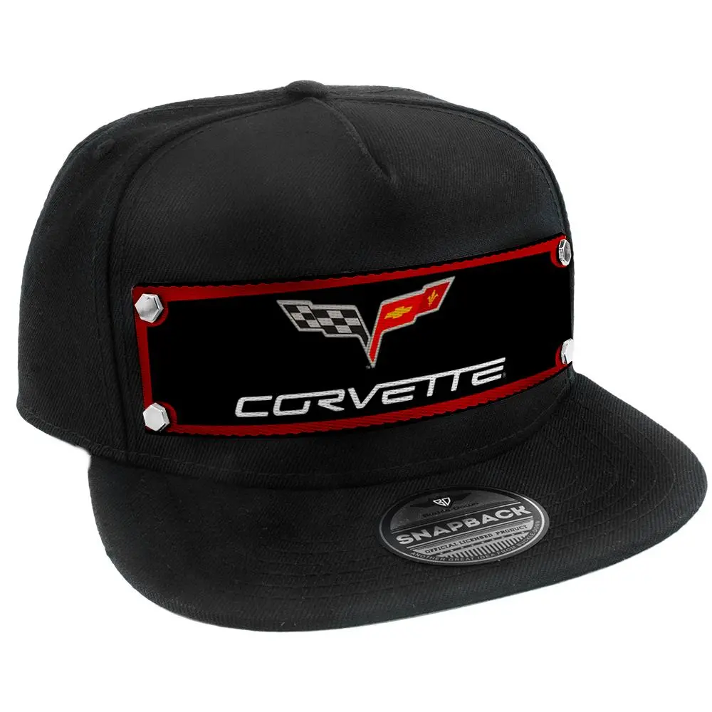Embellishment Trucker Hat Black - Full Color Strap - C6 Corvette Logo Red/Black/Gray/White 1