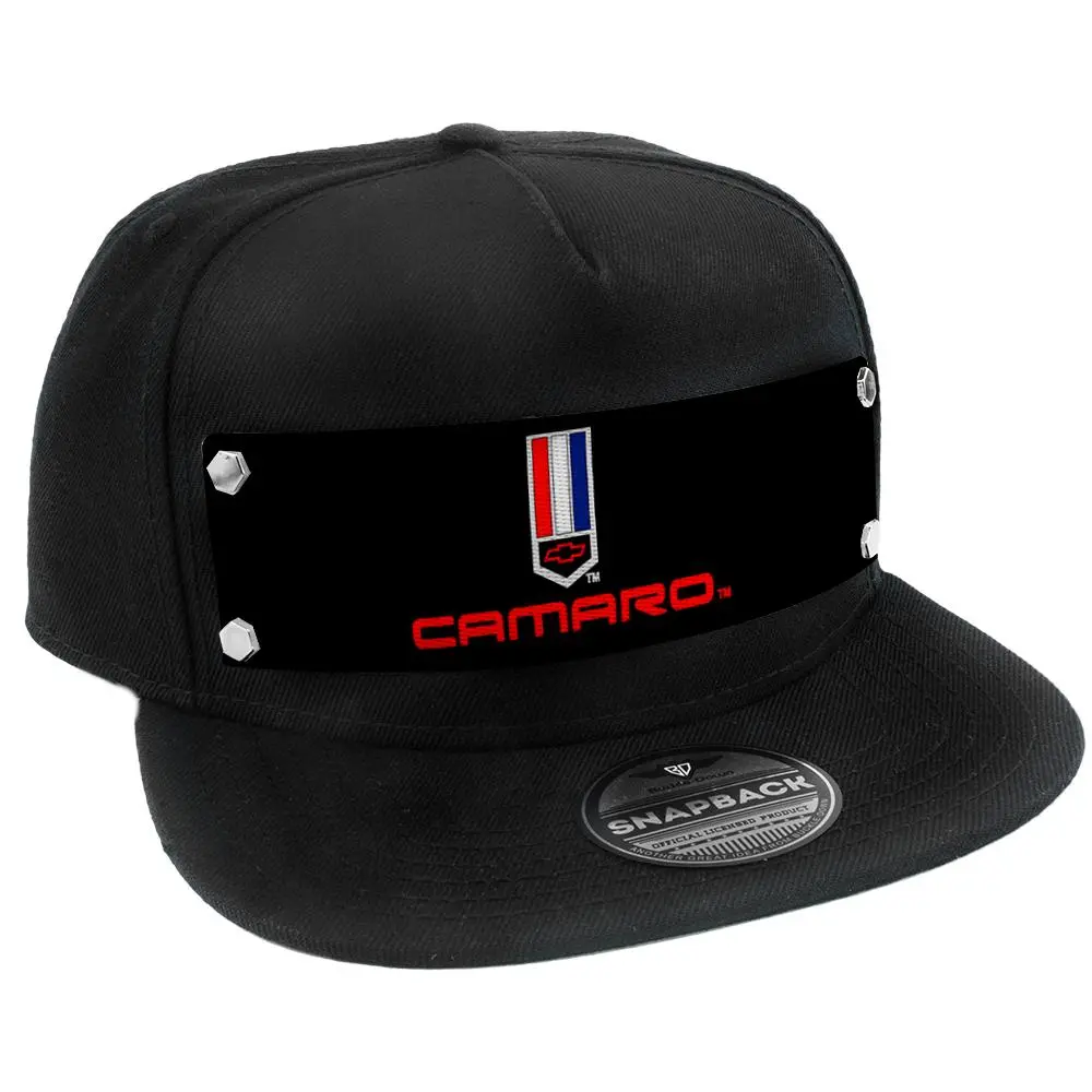 Camaro Badge Embellishment Hat Black - Red White & Blue Strap 1