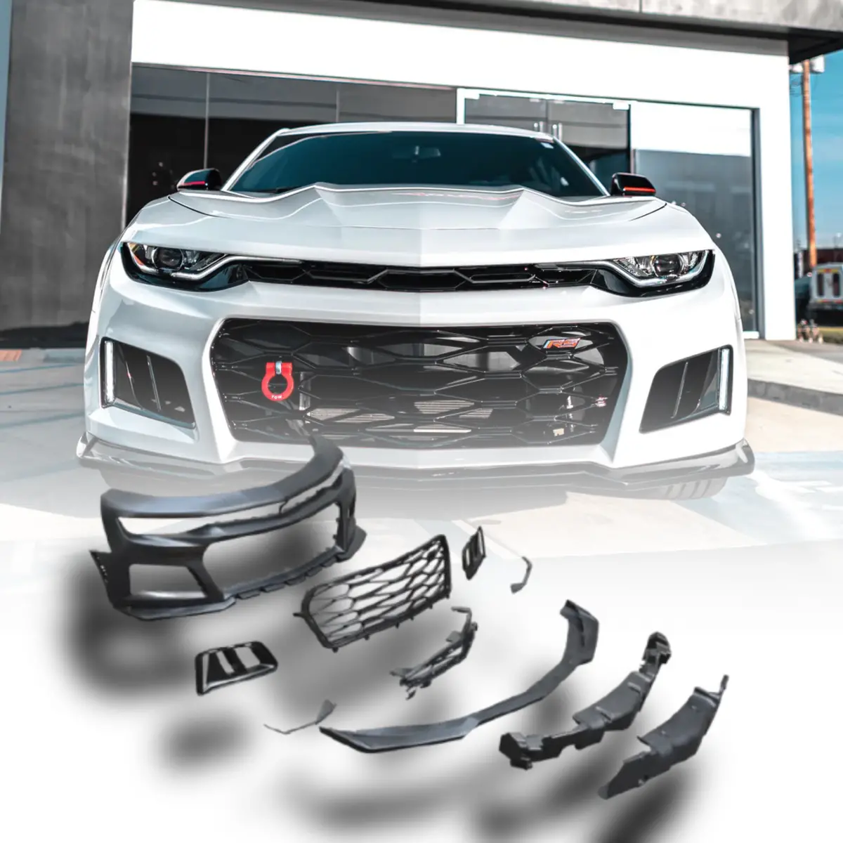 2019-2024 Chevy Camaro Zl1 Front Bumper Conversion 9Pcs Full Kit For Rs Headlights 1