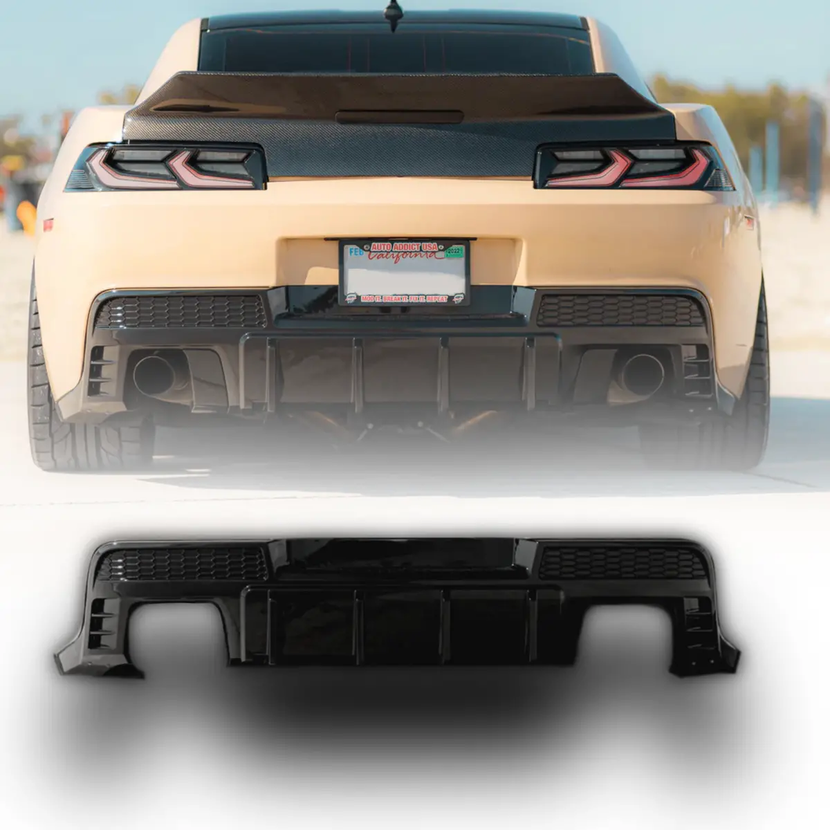 2014-2015 Chevy Camaro Evo Style Shark Fins Rear Diffuser Quad/Single Tips 1