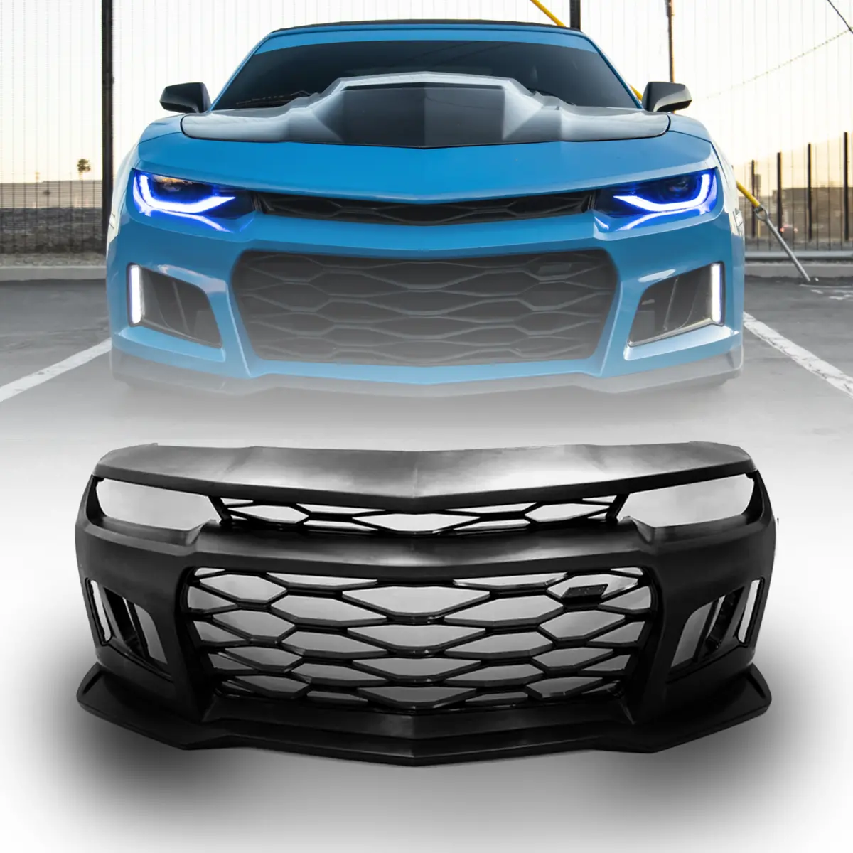 2010-2015 Chevy Camaro Zl1 Front Bumper Conversion 7Pcs Full Kit Flat Blk Body Kit 1