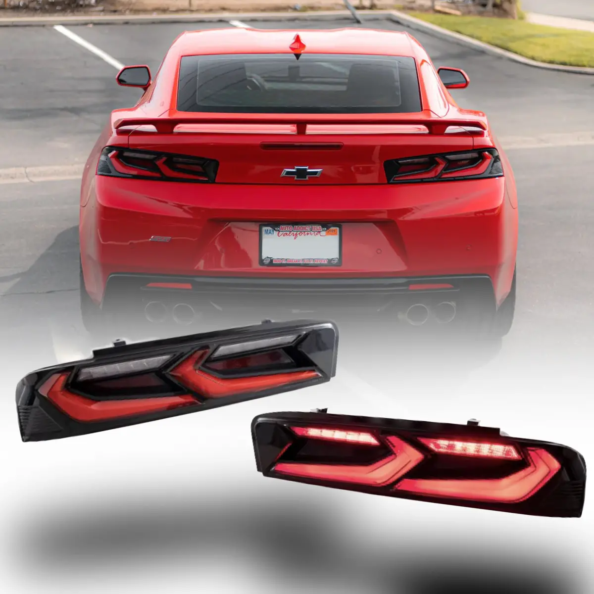 2016-2018 Chevy Camaro Velox Led Taillights Gloss Black/Red Lens 1