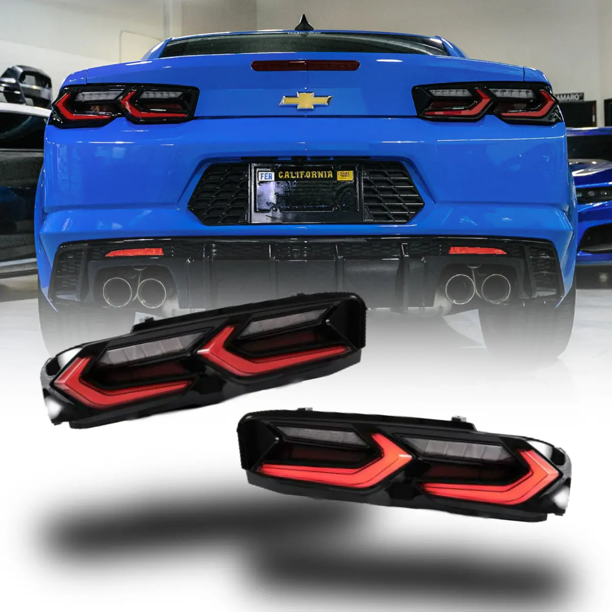 2019-2025 Chevy Camaro Velox Led Taillights Gloss Black/Red Lens 1