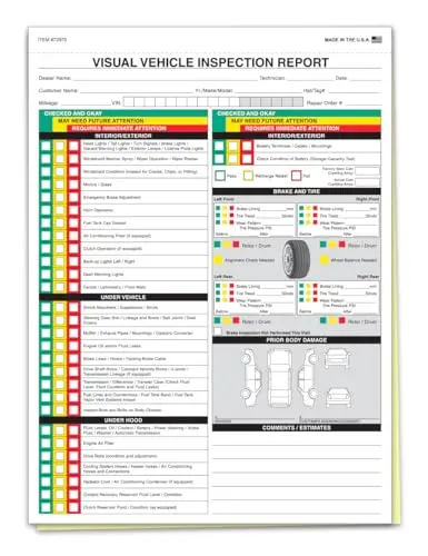 Generic – Visual Vehicle Inspection Report 2 Part Carbonless Vehicle Checklist - General Vehicle Checkup Report - 8-1/2"×11" Snap-Out - White, Canary 1
