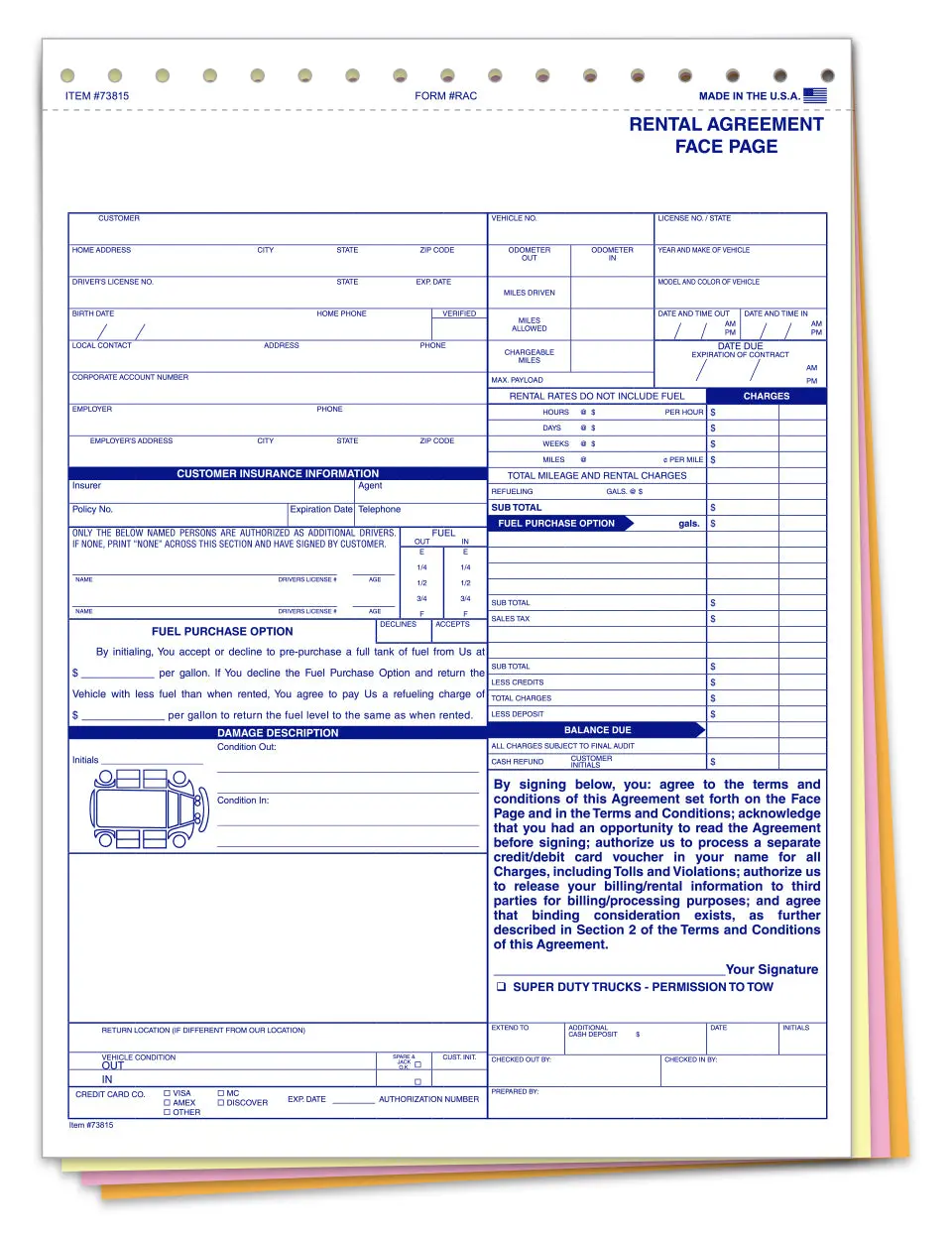 Rental Agreements For Car Dealerships - 8.5" × 11.75" 4-Part Carbonless Vehicle Rental Contracts - Sequentially Numbered Auto Rental Forms, Loaner Car Agreements, Fleet Management Paperwork 1