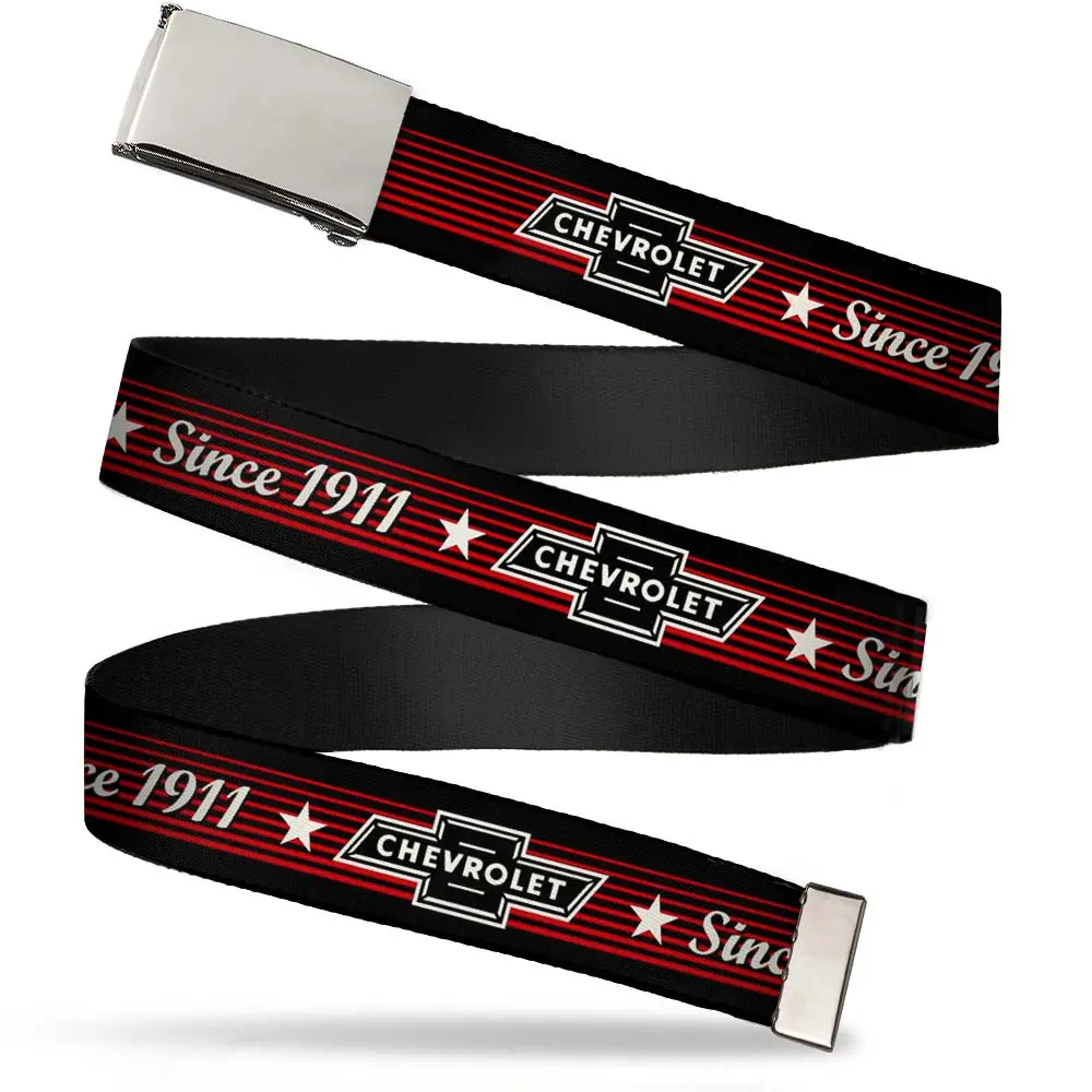 Vintage Chevrolet Bowtie Since 1911 Stars & Stripes Web Belt - Black/Red/Ivory Webbing 1