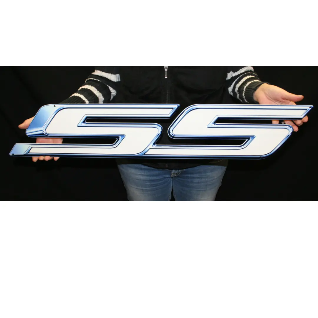 White Camaro Ss Emblem Steel Sign 1