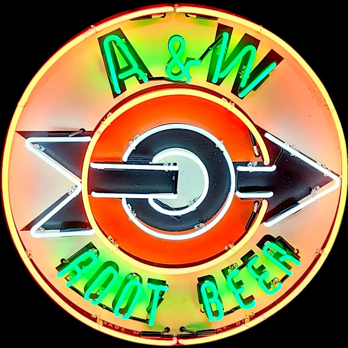 A&W Root Beer Neon Porcelain Sign With Arrow - Real Glass, Premium Enamel, Metal Can - Vintage Soda Advertising 1