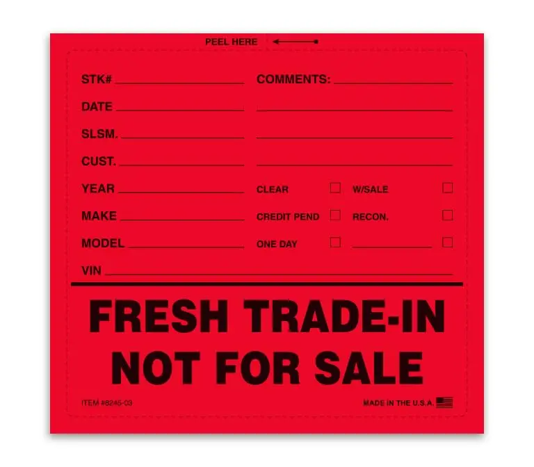 Professional "Fresh Trade-In Not For Sale" Vehicle Stickers – 6-1/2" × 6" Vinyl Window Decals For Car Dealerships – Inside Window Installation With Outside Visibility 1