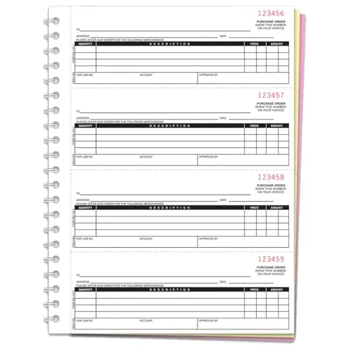 Purchase Order Books Nc-124-2 – 2-Part Carbonless Duplicate Forms, White & Canary Ncr Paper – 4 Purchase Orders Per Page (2.75" X 7.5") – Heavy-Duty 8.5" X 11" Coil-Bound Invoice Books For Auto Dealerships & Parts Suppliers 1