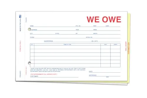 We Owe/You Owe Forms For Car Dealership - 3-Part/4-Part Carbonless Snap-Out Forms - Complete Documentation For Vehicle Deliveries - White, Canary, Pink 1