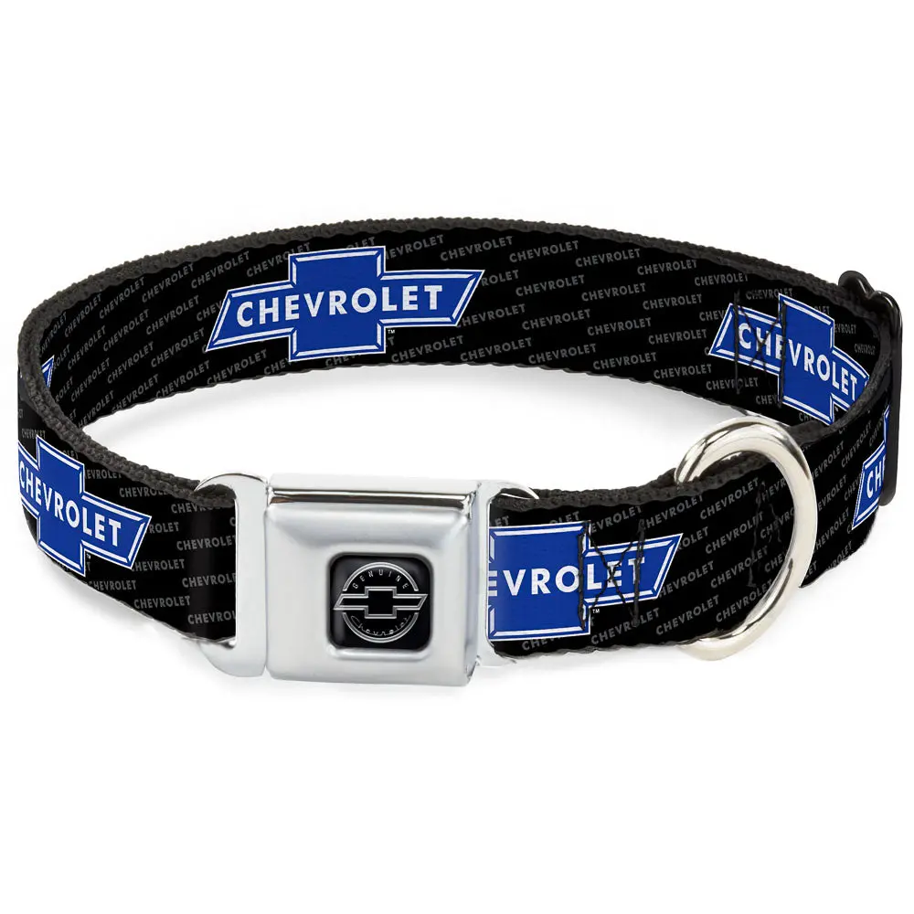 Chevy Bowtie Black & Blue Seatbelt Buckle Collar 1