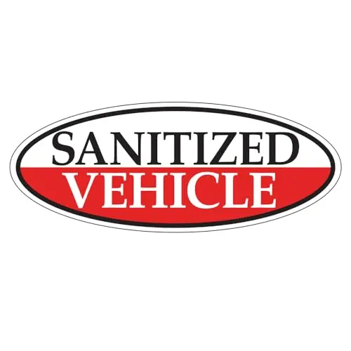 Sanitized Vehicle Red Oval Window Sticker For Car Dealerships – 14" X 5.5" – Premium Removable Weatherproof Vinyl – Easy Installation With Slit Backing – Durable Automotive Safety Decal 1