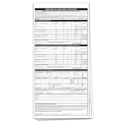 Automotive Dealer Credit Application Form – 8.5" X 17.625" – 3-Part Ncr Carbonless Snap-Out Purchase & Lease Auto Loan Credit Application – Car Dealership Finance & Credit Approval Document – 100-Pack 1