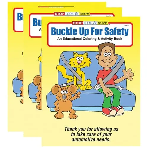 Buckle Up For Safety Children's Coloring Book For Automotive Dealerships - 8" X 10.5" Durable 16-Page Book With 4 Unique Car And Safety-Themed Designs 4