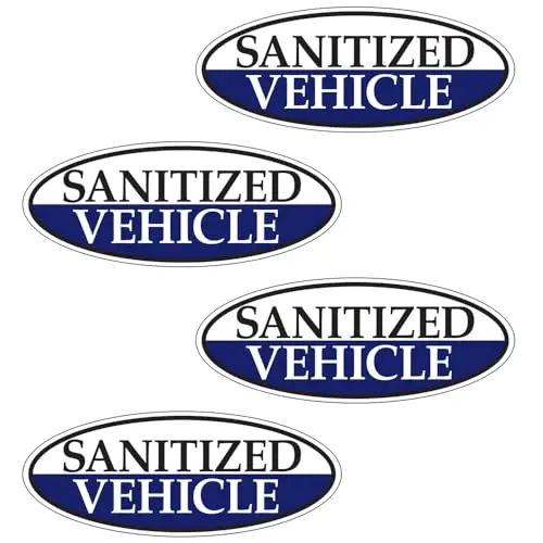 Sanitized Vehicle Blue Oval Window Sticker For Car Dealerships – 14" X 5.5" – Premium Removable Weatherproof Vinyl – Easy Installation With Slit Backing – Durable Automotive Safety Decal 4