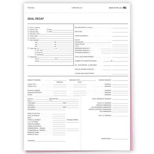 Deal Recap Rfi-237 - 2-Part Carbonless Snap-Out Invoice Forms – Size 8-1/2" X 11-5/8" – White & Pink Duplicate Business Receipt Paper – Bulk 100-Pack 1