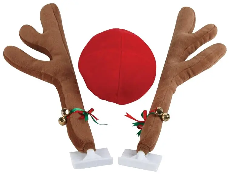 Clip-On Reindeer Antlers & Nose Set For Vehicles - Holiday Car & Truck Decorations - Easy Attachment Side Window Clips - Universal Fit For All Cars & Suvs 1