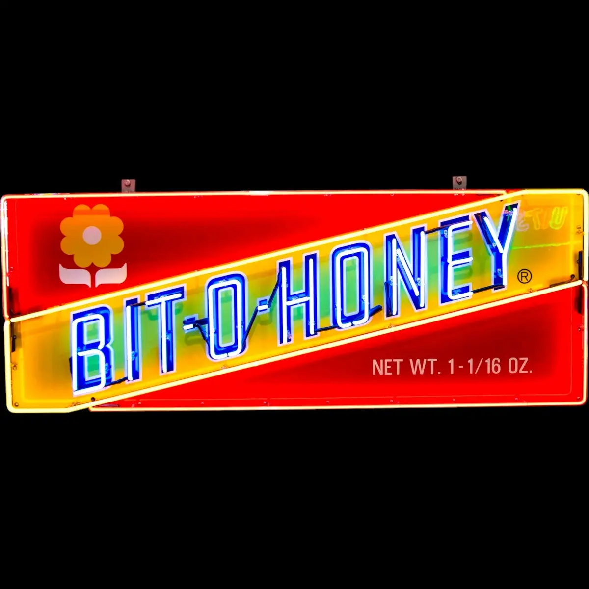 Bit-O-Honey Retro Candy Neon Porcelain Panel Sign With Steel Can 1