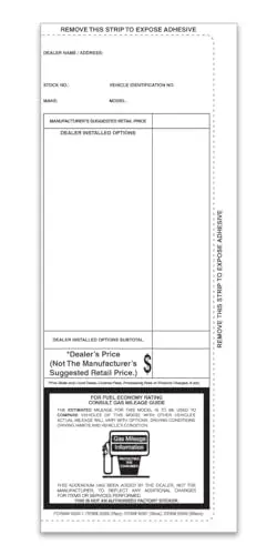 Addendum Stickers (Adhesive) With Seals On 3 Sides - 4-1/4" × 11" Plain Pre-Printed Stock, Fade-Resistant 1-Part Self-Adhesive Addendum Car Window Stickers With Peel Away Border 1