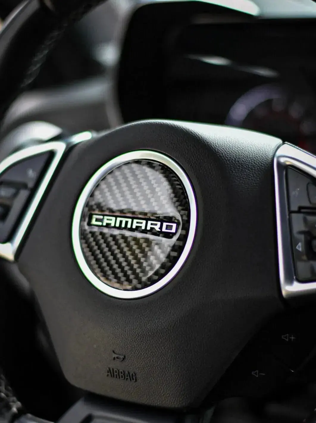 Camaro 2016-2024 Carbon Fiber Steering Wheel Airbag Center Overlay 1
